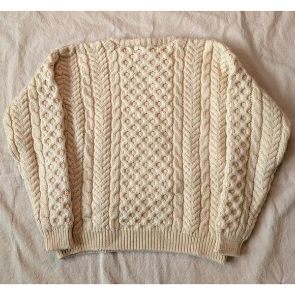 John Molloy VTG Fisherman Cable Knit Ireland Virgin Wool Sweater Adult LG Ivory - Picture 3 of 7